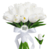 Hand-tied bouquet of pure ivory tulips with natural green stems, elegant minimalist bridal bouquet