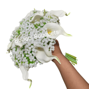 Artificial ivory lily bouquet mixed with baby’s breath