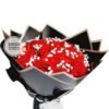 Red velvet rose gift bouquet with artificial flowers.